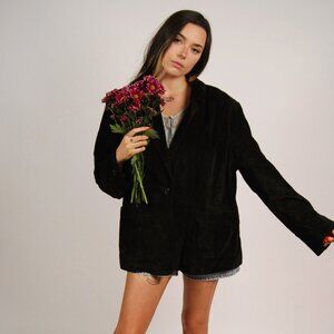 90s Suede Blazer (2X) black vintage women's leather office Alfani winter jacket